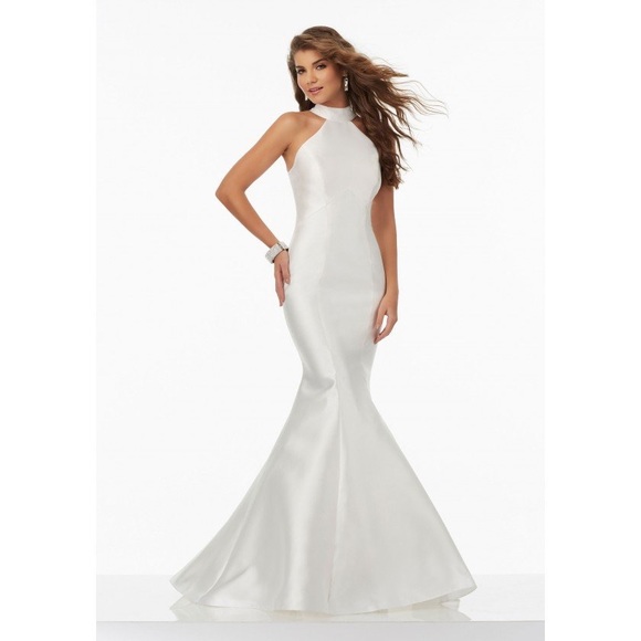 white satin halter dress